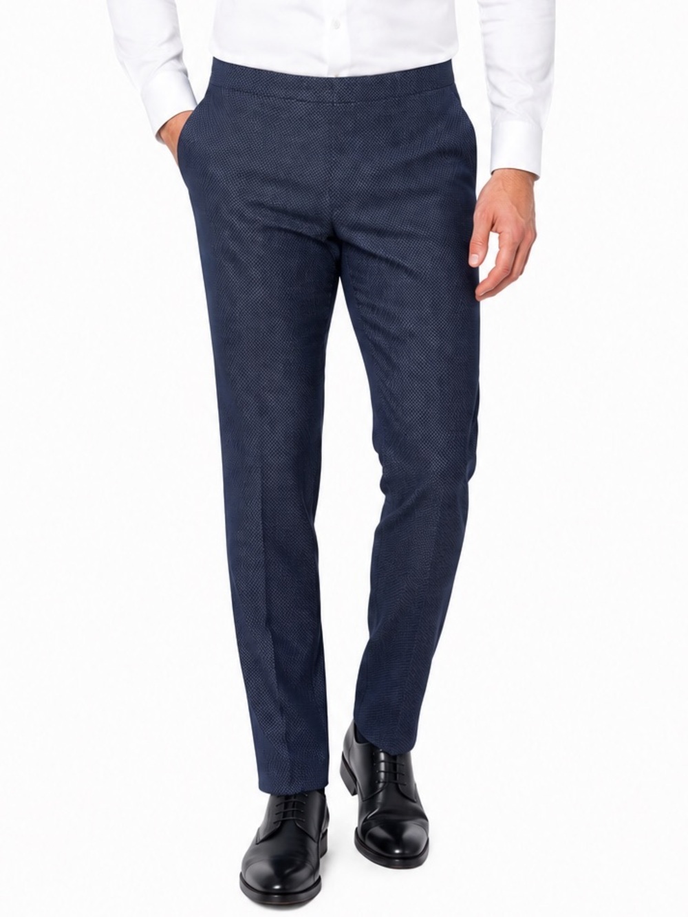 NWT Incotex Cotton Wool Navy Blue Micro Pattern Trouser Pants Sz 54